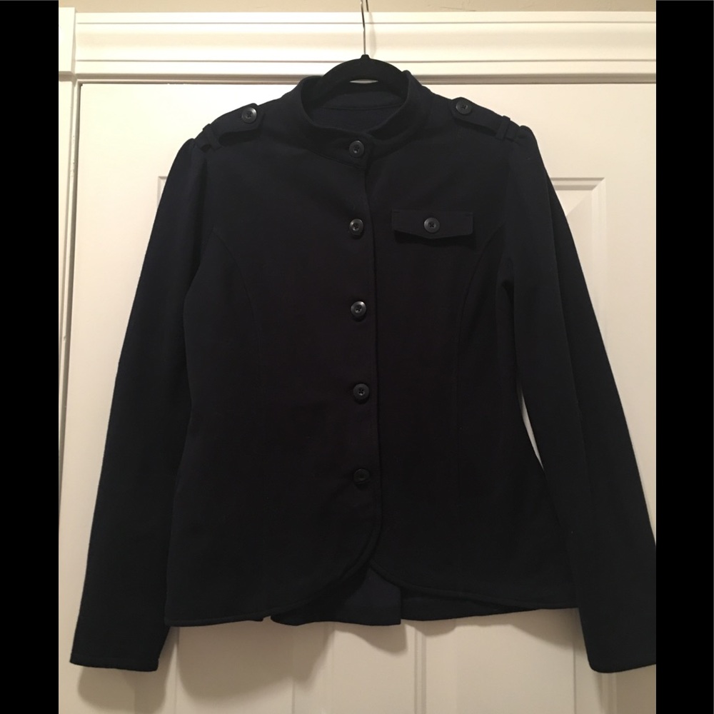 Military style detailed navy blue jacket